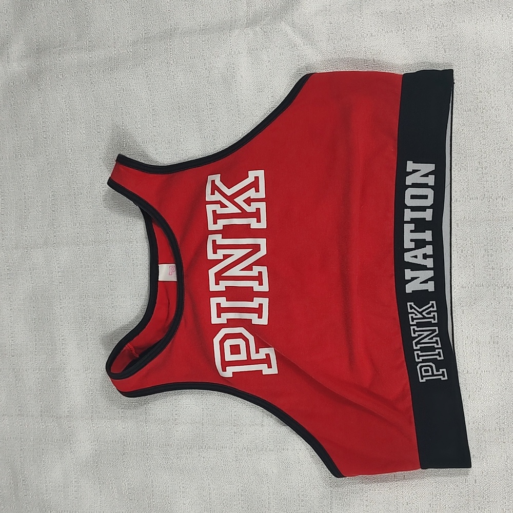 Pink Victoria Secret Red Cotton Sports Bra Razor Back Size Small Cup Size AA-C